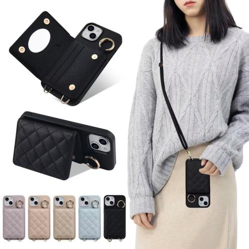 Sences iPhone 14 スマホケース リング付きケース iPhone 14 ケース 手帳型 ショルダー チェック柄 アイフォン 14 スマホケース 手帳型 カード収納 iPhone 14 携帯ケ・