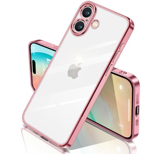 iPhone16 用 ケース クリア 透明 アイフォン16 カバー 耐衝撃 TPU 素材 メッキ枠 薄型 軽量 ソフト メッキ加工 黄ばまない 米軍規格 人気 可愛い (ローズゴールド)