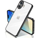 iPhone16 Plus 用 ケース クリア 透明 アイフォン16 Plus カバー 耐衝撃 TPU 素材 メッキ枠 薄型 軽量 ソフト メッキ加工 黄ばまない 米軍規格 人気 可愛い (黒)(2)