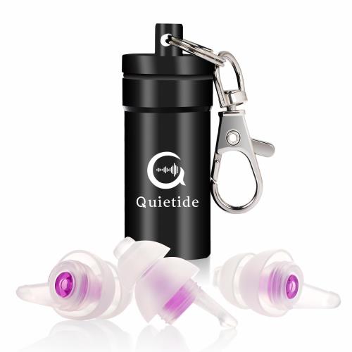 Quietide 耳栓 睡眠用耳栓 女性用 安眠 防音 遮音値32db 聴覚保護具 勉強 仕事 飛行機 繰り返し使用可能 携帯ケース付き 日本語説明書付 Q5 紫04