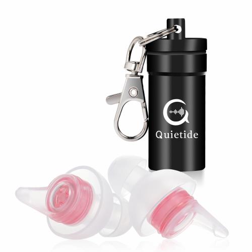 耳栓 安眠 防音 Quietide 睡眠用耳栓 遮音値31dB 睡眠 飛行機 仕事 勉強 繰り返し使用可能 携帯ケース付き 日本語説明書付 Q4 ピンク
