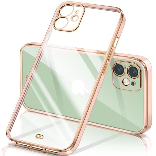 iPhone12 mini ケース クリア 透明 アイフォン12mini カバー メッキ加工 耐衝撃 TPU ソフト 薄型 軽量 ストラップホール付き 落下防止 ワイヤレス充電(ピンク)