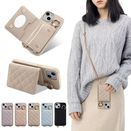 Sences iPhone 14 スマホケース リング付きケース iPhone 14 ケース 手帳型 ショルダー チェック柄 アイフォン 14 スマホケース 手帳型 カード収納 iPhone 14 携帯ケ・