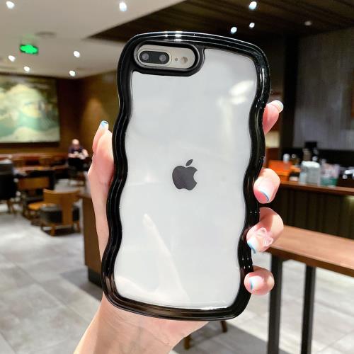 QLTYPRI iPhone 7 Plusケース iPhone 8 Plusケース クリア TPUカバー おしゃれ 韓国 可愛い 透明 薄型 軽量 耐衝撃 スマホケース ワイヤレス充電対応 ストラップホール付き アイフォン 7 Plus/8 Plus ケース 5.5インチ 対応 - ブラック