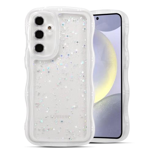 QLTYPRI Galaxy S24 FE ケース クリア TPU カバー ウェーブ おしゃれ 韓国 可愛い ウェーブ グリッター 透明 薄型 軽量 耐衝撃 滑り止め (SCG30) スマホケース ワイヤレス充電対応 ストラップホール付き ギャラクシーS24 FE ケース 6.7インチ 対応 - クリア