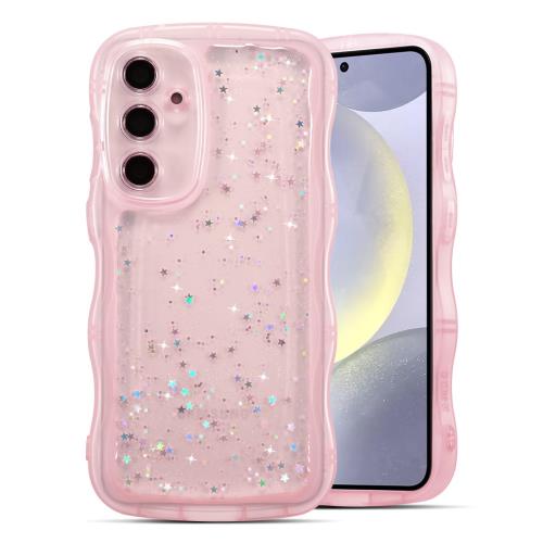 QLTYPRI Galaxy S24 FE ケース クリア TPU カバー ウェーブ おしゃれ 韓国 可愛い ウェーブ グリッター 透明 薄型 軽量 耐衝撃 滑り止め (SCG30) スマホケース ワイヤレス充電対応 ストラップホール付き ギャラクシーS24 FE ケース 6.7インチ 対応 - ピンク