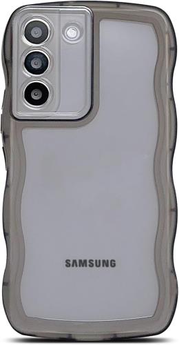 QLTYPRI Galaxy S22 ケース クリア TPU カバー ウェーブ おしゃれ 韓国 可愛い 透明 薄型 軽量 耐衝撃 滑り止め (SC-51C / SCG13) スマホケース ワイヤレス充電対応 ストラップホール付き ギャラクシーS22 ケース 6.1インチ 対応 - ブラック