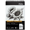 Ohuhu スケッチブック 210mmx297mm a4 110gsm 100枚 スパイラル製本 画用紙 お絵かき帳 落書き帳 メタリックペン/クレヨン/ボールペン/色鉛筆用 スケッチ イラスト 子どもの日 学校 旅行 クリスマスプレゼント