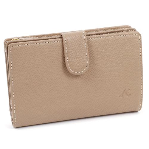 [キタムラ] 二折財布 小銭入れL字ファスナータイプ PH0451 サンドベージュ／アイボリーステッチ 52915