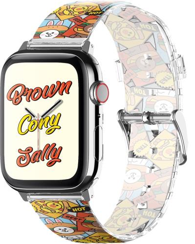 [elago] Apple Watch 対応 バンド クリア ラインフレンズ ライセンス 商品 クリアバンド 可愛い ベルト [ AppleWatch アップルウォッチ SE/Series 9 8 7 他 (41mm 40mm 42mm) 対応 ] LINE FRIENDS BURGER TIME カートゥーン
