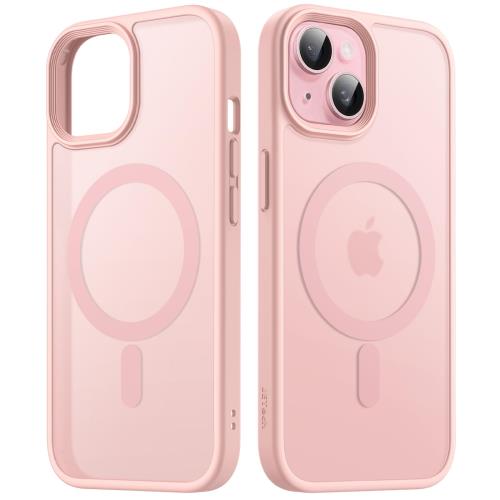 JEDirect iPhone 15 6.1インチ用 マグネット ケース MagSafeに対応 半透明のマット背面 薄型 耐衝撃 カバー (ピンクバック)