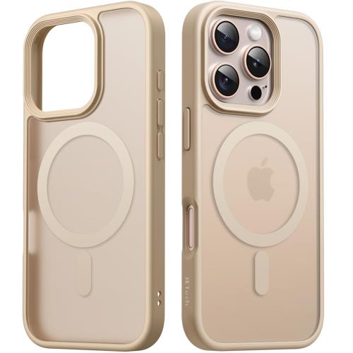 JETech iPhone 16 Pro 6.3インチ用 マグネット ケース MagSafeに対応 半透明のマット背面 薄型 耐衝撃 カバー (デザートチタニウムバック)