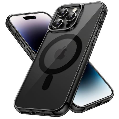 JEDirect iPhone 14 Pro 6.1インチ用マグネット ケース MagSafe ワイヤレス充電対応 衝撃吸収 バンパーカバー 傷つけ防止 透明バック (ブラック)