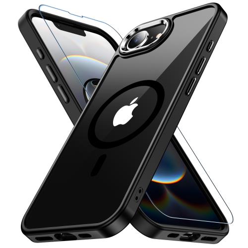 iPhone 16e ケース ブラック Magsafe対応・米軍規格 ガラスフィルム付き アイフォン16eケース 透明 耐衝撃 黄変防止 レンズ保護 ストラップホール付き いphone16e ケース ワイヤレス充電対応 あいふぉん16eケース SGS認証 PC背面 スマホケース アイホン16e カバー 6.1インチ