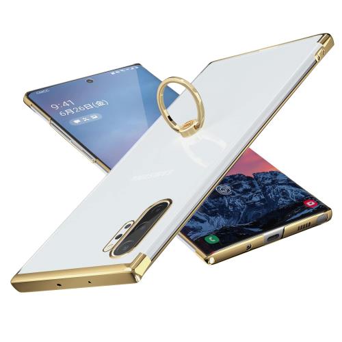 E Segoi Samsung Galaxy Note 10 Plus ケース リング付き メッキ加工 落下防止 スタンド機能 透明 PC おしゃれ 薄型 軽量 一体型 耐衝撃 全面保護カバー (Galaxy Note 10 Plus, ゴールド)