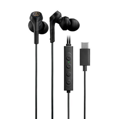 オーディオテクニカ ATH-CKS330NC BK イヤホン 有線 タイプC ノイズキャンセリング 長1.2m遅延なし マイク付リモコン 重低音 密閉型 ⾼⾳質DAC内蔵 ブラック