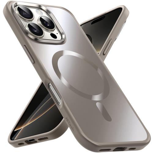 JETech iPhone 16 Pro Max 6.9インチ用 マグネットケース MagSafeに対応 のある金属光沢マット背面 薄型 耐衝撃 電気メッキフォンカバー (ナチュラルチタニウム)