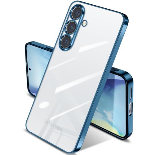 乐天商城 - Galaxy S25 クリア ケース 透明 TPU 耐衝撃 黄変しにくい ギャラクシー s25 スマホケース 薄型 軽量 すり傷防止 メッキ加工 持ちやすい 人気 可愛い (ブルー)