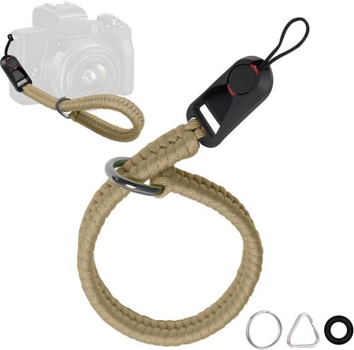 [ZXZone] カメラストラップ パラコード編みハンドストラップ、クイック着脱、付属のアダプタはほとんどの一眼レフカメラに使用でき、設置が便利。おしゃれ金属部品には高度な研磨処理が施されている (カーキ)