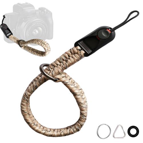 [ZXZone] カメラストラップ パラコード編みハンドストラップ、クイック着脱、付属のアダプタはほとんどの一眼レフカメラに使用でき、設置が便利。おしゃれ金属部品には高度な研磨処理が施されている (迷彩ベージュ)