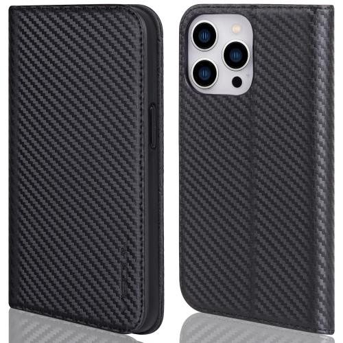 VISOUL iPhone 12 ケース 手帳型 本革 iPhone 12 Pro 手帳レザー ケース 耐衝撃 スマホケース カード入れ 耐衝撃 携帯カバー マグネット内蔵 横置き6.1inch カーボンレザー アイホン12Pro/12対応 ブラック
