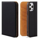 VISOUL iphone13 Pro Maxケース 手帳型 本革 カーボンレザー レザーケース マグネット式 スタンド機能付き手帳型ケース カード収納 携帯ケ...