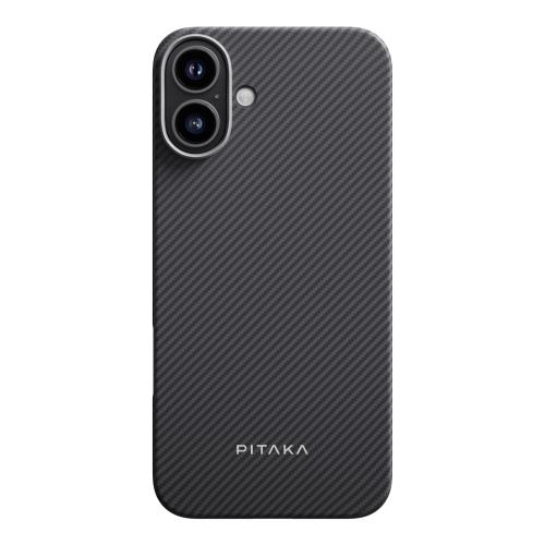 「PITAKA」iPhone 16用 極薄ケース MagSafe対応 上下カバーした アラミド繊維製 ワイヤレス充電対応 耐衝撃 薄型 おしゃれ Ultra-Slim Case (600D 黒/グレー）