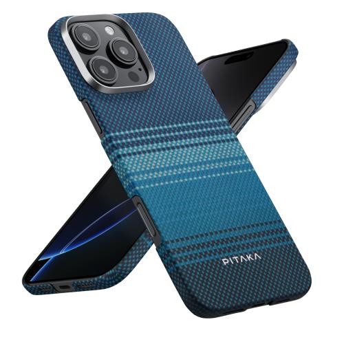 「PITAKA」iPhone 16 Pro Max用 浮織ケース MagSafe対応 上下カバーした アラミド繊維製 ワイヤレス充電対応 耐衝撃 薄型 おしゃれ Tactile Woven Case(Moonrise）