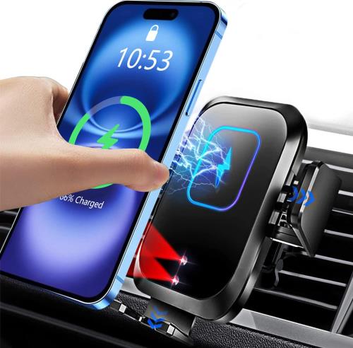 15W急速充電車載Qi ワイヤレス充電器 車載ホルダー スマホホルダー電源オフ後も自動開閉/3軸連動エアコン吹き出し口式 自動車 スマホスタンド 車 携帯ホルダー 360度回転 急速ワイヤレス車載充電器 iphone車載ホルダー スマートフォンカーホルダー 携帯スタンド iPhone 16/15(2)