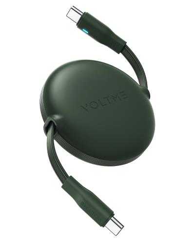 USB Type C ケーブル VOLTME 巻取り式 USB-C to USB-C 100W 5A PD3.0 急速充電 タイプc ケーブル 両引きタイプ データ転送 480Mbps 絡まない 軽量 コンパクト LEDライト付き iPhone 15、MacBook Pro、Matebook、iPad、Xperia、Galaxy等Type-c機種対応（1m グリーン）(2.0)