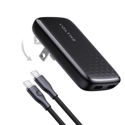 VOLTME PD 充電器 45W USB-C 薄型 2ポート 14.2mm Type-C 高出力 急速充電器 GaN 窒化ガリウム 小型 折りたたみ式プラグ タイプc 充電器 薄型 PSE技術基準適合 iPhone 13/14/15/16 Pro Max Android Galaxy Macbook/Air iPad ノートPC Revo 45 Evo (ブラック)