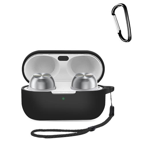 パナソニック(Panasonic) Technics EAH-AZ100-S 用 ケース カバー シリコンケース HUKWIMO(カラビナ付き+ストラップ) 耐衝撃 防水 防塵 装着充電可能 全面保護 キズ防止 Technics EAH-AZ100-S 対応インイヤーヘッドホン用ヘッドホンケース [ブラック 黒]