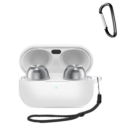 パナソニック(Panasonic) Technics EAH-AZ100-S 用 ケース カバー シリコンケース HUKWIMO(カラビナ付き+ストラップ) 耐衝撃 防水 防塵 装着充電可能 全面保護 キズ防止 Technics EAH-AZ100-S 対応インイヤーヘッドホン用ヘッドホンケース [ホワイト 白]