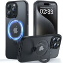 JUESHITUO iPhone 15 Pro用 ケース 新生活に役立つ・多機能一体Magsafe対応 米軍MIL規格 耐衝撃 隠しスタンド 指紋防止 マット仕上げ 黄変防止 薄型半透明 ワイヤレス充電対応 アイフォン15pro用ケース(ブラック)