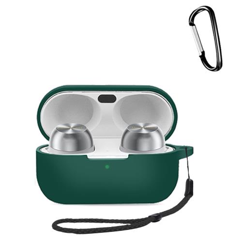 パナソニック(Panasonic) Technics EAH-AZ100-S 用 ケース カバー シリコンケース HUKWIMO(カラビナ付き+ストラップ) 耐衝撃 防水 防塵 装着充電可能 全面保護 キズ防止 Technics EAH-AZ100-S 対応インイヤーヘッドホン用ヘッドホンケース [グリーン 緑]