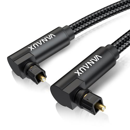 VANAUX 光デジタルケーブル L型 360°回転式TOSLINK SPDIF光オーディオケーブル ホームシアター、サウンドバー、テレビ、PS4ゲーム機など-ブラック (両側L字型, 1M)