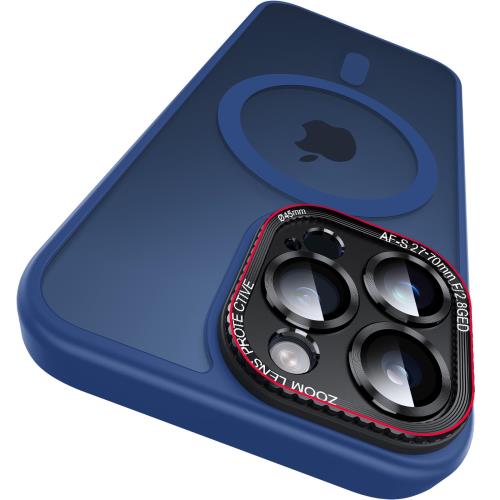 新型一体レンズ保護・Magsafe対応 JUESHITUO iPhone 15 pro max 用 ケース 人気 韓国 半透明 SGS認証 マグネット搭載 耐衝撃 マット感 黄ばみなし ストラップホール付き ワイアレス充電対応 ブルー