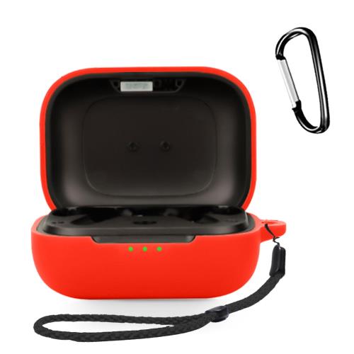 For EarFun Air Pro 4 イヤホン 用 ケース シリコン保護ケースHUKWIMOカラビナ付き+ストラップ 可視LEDライト ワイヤレス充電対応 全面保護 耐衝撃性 防水 防塵 軽量 キズ防止 落下防止保護 [レッド 赤]