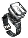 Apple Watch Series 6/SE2/SE/5/4 44mm 保護カバー 交換用バンド 全面保護 2枚保護フィルム付き 衝撃吸収 バンドとケース一体 頑丈 時計バンド ブラック Armroboxシリーズ(2)