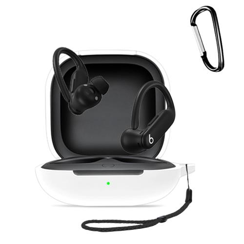 For Powerbeats Pro 2 イヤホン 用 ケース シリコン保護ケースHUKWIMOカラビナ付き+ストラップ 可視LEDライト ワイヤレス充電対応 全面保護 耐衝撃性 防水 防塵 軽量 キズ防止 落下防止保護 [ホワイト 白]