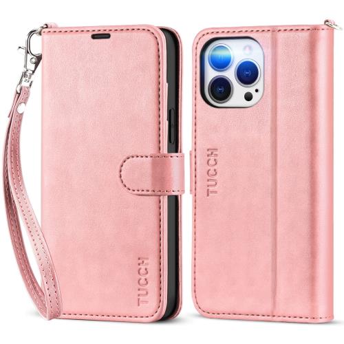 TUCCH iPhone13 pro max 対応 ケース 手帳型 iPhone 13 pro max 手帳型 ケース ストラップ付き カード収納 スタンド機能 全面保護 衝撃吸収 留め具式 財布型 カバー アイホン 13 プロ マックス ケース iPhone 13 pro max 専用手帳型ケース 6.7 inch対応 ピンク