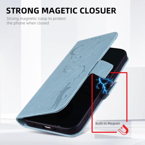 Samsung Galaxy S25 Plus ケース ギャラクシーs25 プラス ケース 手帳型 スタンド機能 マグネット カード収納 galaxy s25 plus ケース 人気 おしゃれ 耐衝撃 全面保護 ONETHEFUL S25 Plus ケース 手帳型 月と流れ星 可愛い 猫柄 柔らかいTPU スマホ 落下防止 - アイスブルー