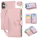 Rosbtib iPhone 16 ケース 手帳型 iPhone16 ケース ショルダー 財布型カバー あいふおん16ケース おしゃれ ファスナー型 小銭入れ カード収納 いphone16 カバー 手首/