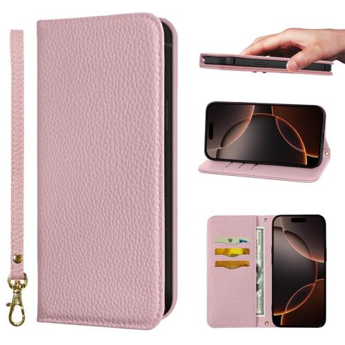 iPhone 16 Pro Max ケース 手帳型 超繊皮 RFIDト 財布型 カバー 手帳型 耐衝撃 保護カバー 内蔵マグネット携帯カバー カードポケット スタンド機能 リストバンド NanHou - ピンク