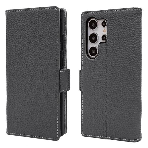 Samsung Galaxy S25 Ultra ケース 本革 手帳型 カバー 耐衝撃 保護 カバー 本革 内蔵マグネッ RFIDト 財布型 携帯カバー カードポケット スタンド機能 NanHou - ダークグレ/ライトグレー