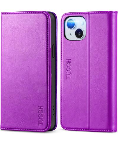 TUCCH iPhone 15 Plus 対応 ケース 手帳型 iPhone15Plusケース 手帳型 カード収納 衝撃吸収 全面保護 スタンド機能 高級PU合皮 TPU素材 [RFIDブロッキング] iPhone15 プラスケース 財布型 (2023年発売 iPhone 15 Plus 6.7インチ 対応) パープル