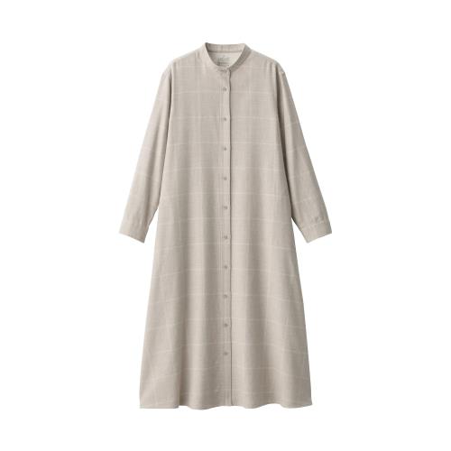 無印良品 婦人 両面起毛フランネル スタンドカラー長袖ワンピース レディース BC2JXA4A ベージュチェック 婦人M