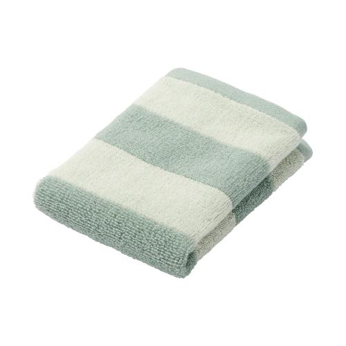 無印良品 ふっくらパイルハンドタオルループ付き(柄)・10枚組 34×35cm・グリーンボーダー/やわらか 84834974
