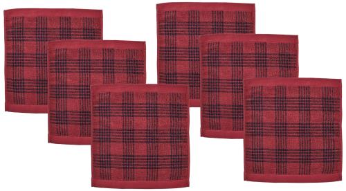 無印良品 ふっくらパイルハンドタオル(柄)・赤チェック 6枚組 34×35cm やわらか 83431907