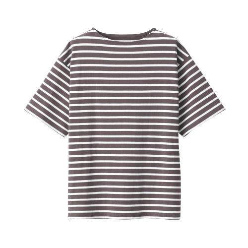 無印良品 紳士 洗いざらし太番手ボートネック五分袖Tシャツ メンズ AB1MBA4S ダークブラウン柄 紳士S 無印良品 紳士 洗いざらし太番手ボートネック五分袖Tシャツ メンズ AB1MBA4S ダークブラウン柄 紳士S